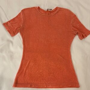 Jonden Vintage 90s Coral Peach Short Sleeve Stretch Tee Slinky Knit Top Size S
